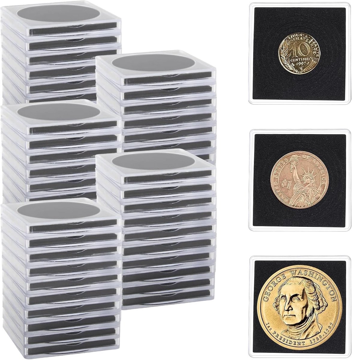 Muntenetui voor het verzamelen van munten, verstelbare capsules voor zilveren dollars en pondmunten, 50 stuks met spons voor optimale bescherming
