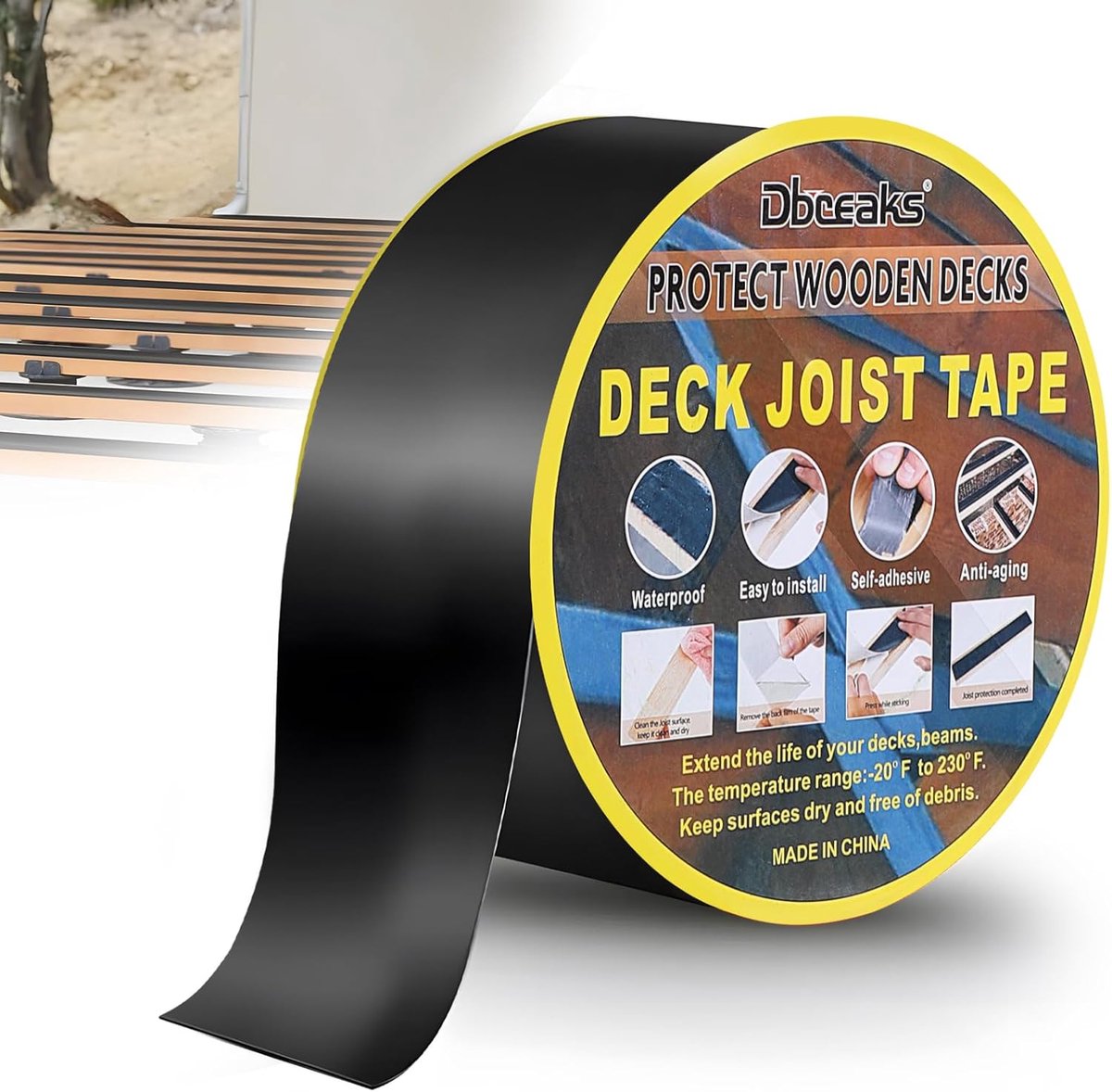 SnelShoppen - DBREAKS Deck Beam Tape 40 mm x 15 m - Waterdichte Butyl Tape - Zelfklevende Bevestiging voor Daken en Hout - Onderhoudsarme Oplossing vo