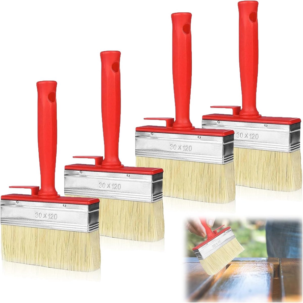 SnelShoppen - 4 Stuks Platte Kwasten Set voor Verf, Glazuren, Houtolie - Perfect voor Muren, Meubels, Tuin, Schuttingen, Buiten - Inclusief Plastic Bo