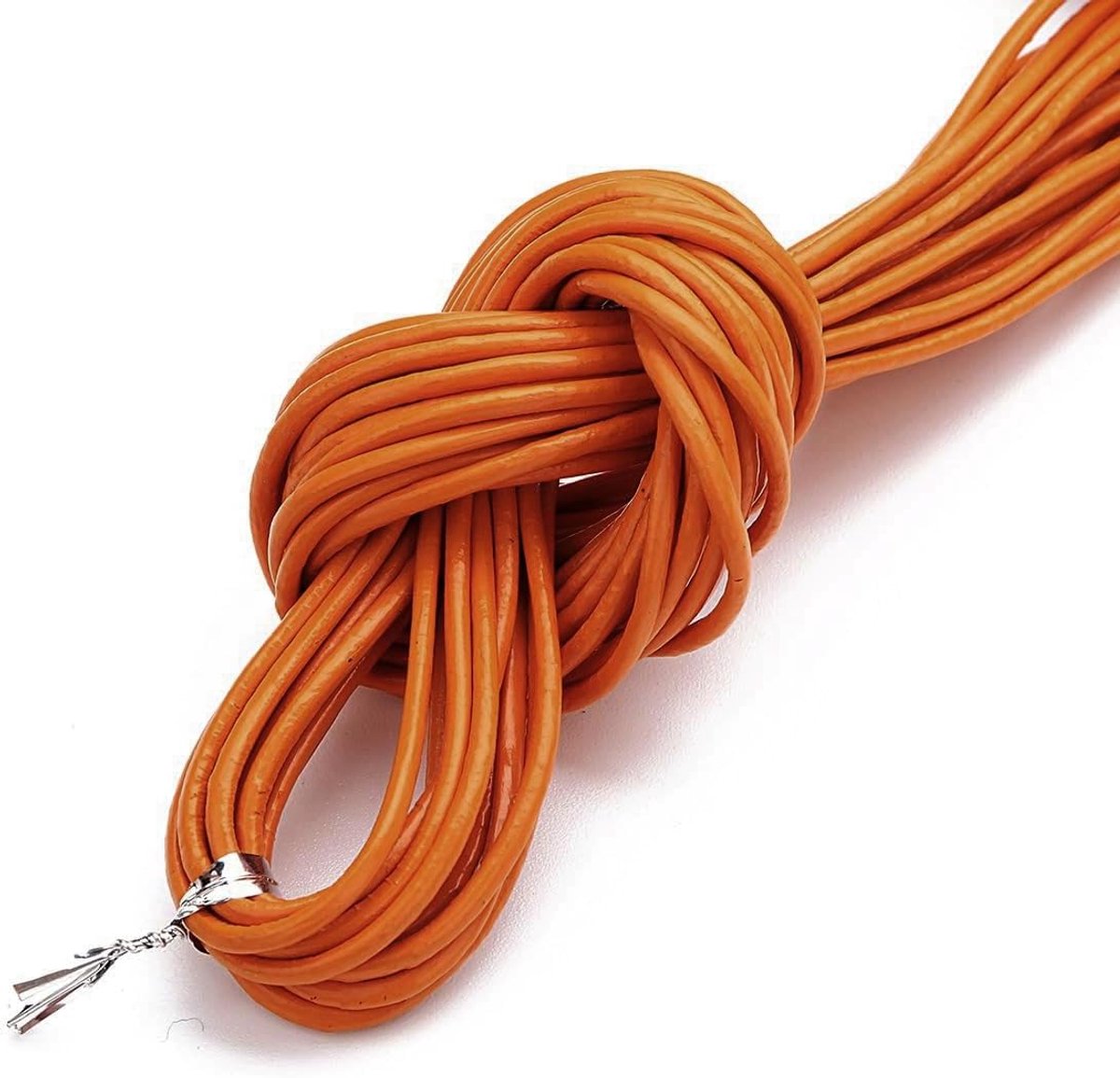 SnelShoppen - 3 mm Diameter Leer Touw Kleurrijk Rond Echte Leren Touw Gevlochten Leren Koord voor DIY Creaties Armbanden Kettingen Sieraden Maken Oran