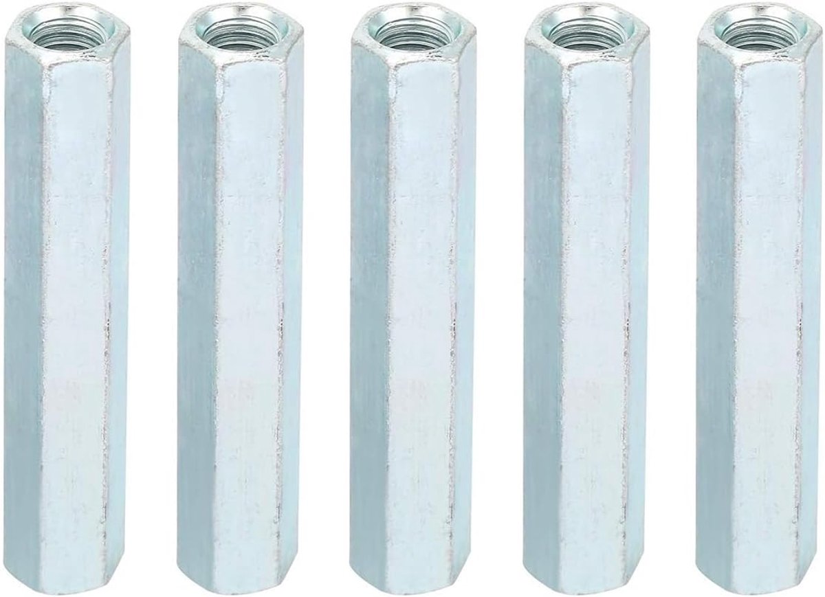SnelShoppen - 5 Stuks M8 65mm Lange Stang Hex Koppelnieten Draad Dubbelzijdige Hex IJzeren Pilaren Verzinkt