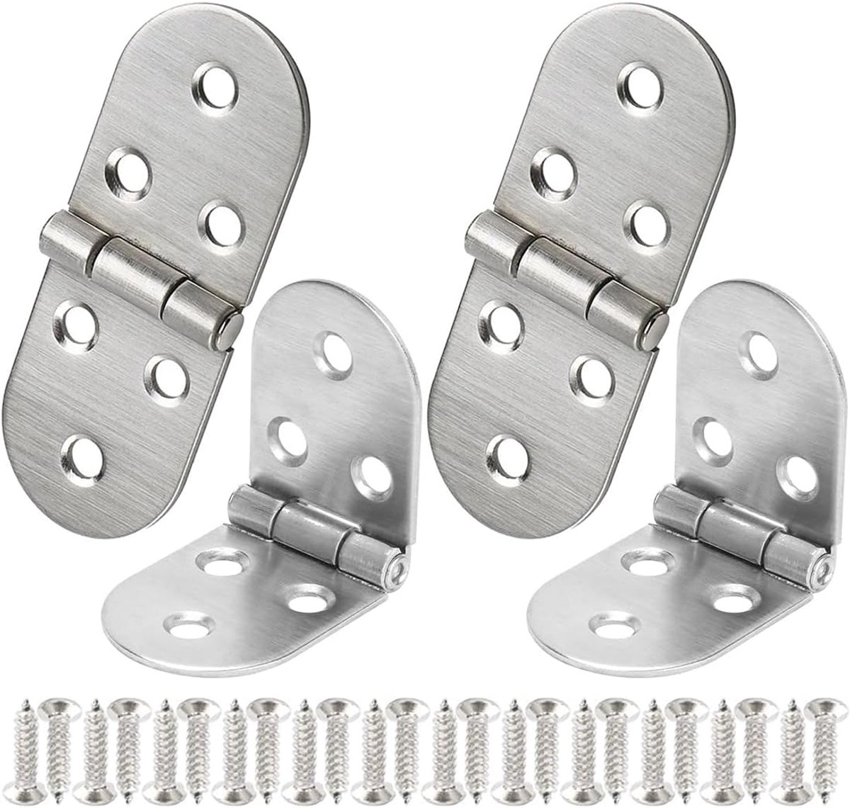 SnelShoppen - Set van 4 Vouwbare Rvs Scharnieren voor Meubels - 180° Opening, Rond Design, Schroefscharnier voor Vouwtafels, Kasten en Meer