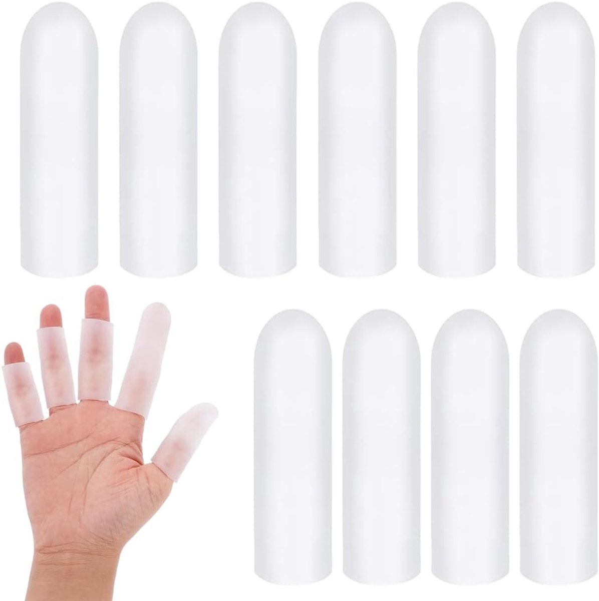 SnelShoppen - 10 Stuks Silicone Vingersupport, Vingerbescherming, Witte Silicone Vinger Mofjes voor Kromme Vingers, Duurzaam en Herbruikbaar, Ideaal v