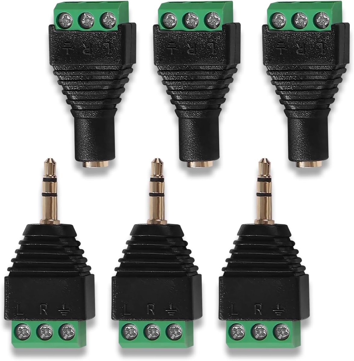 SnelShoppen - 6Pcs 3.5mm Stereo TRS Audio-Video Male/Female naar 3 Pin Schroefconnectoren, Hoofdtelefoon Balun Solderless Converter Adapter met Schroe