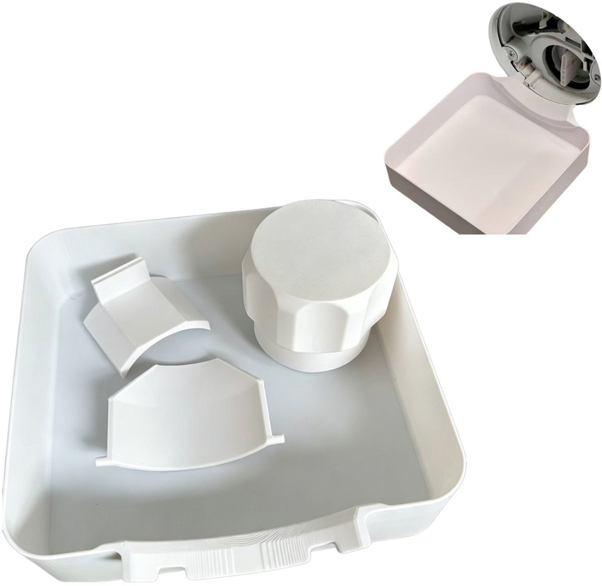 Lekbak Wasmachine - Afvoerbak voor wasmachine - Afvalwaterbak van de wasmachine - Afvalwateropvangbak - 17.8 × 17.8cm - Geschikt voor wasmachines - Met universele afvoerplaat + moer + afvoerplaat - Universeel - Wit