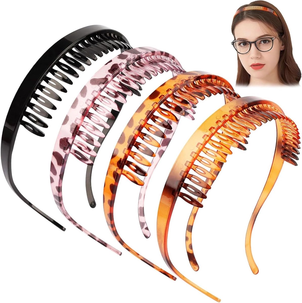 4pcs Transparent Amber Anti Slip Hair Bands for Glasses Wearers, No Pressure, No Headache, Zigzag Sunglasses Plastic - ShopVlot