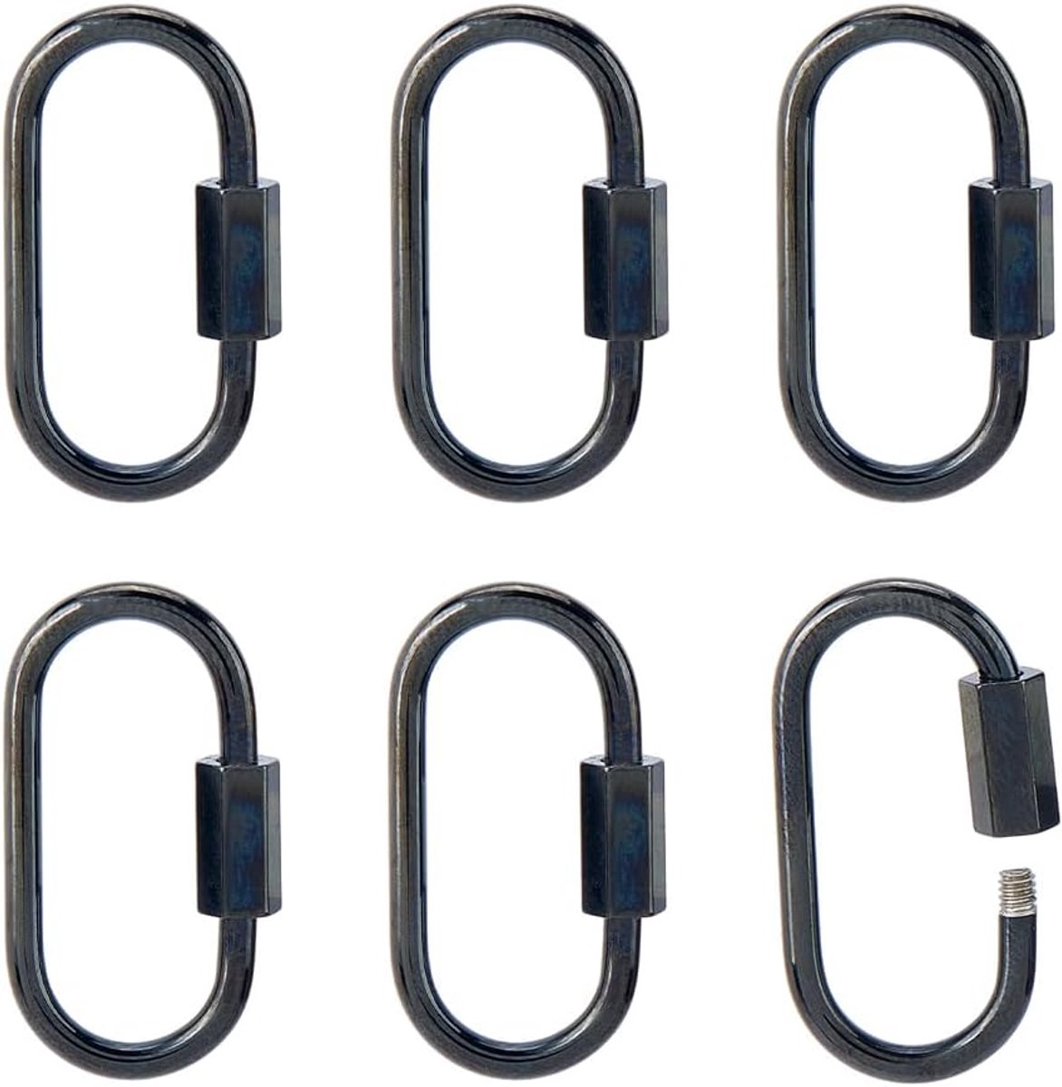SnelShoppen - 6 Stuks Schroef Karabiners met Ovale Schroefsluiting voor Sleutelhangers, Kettingen, Armbanden, 304 RVS DIY Sieraden Accessoires (Zwart)