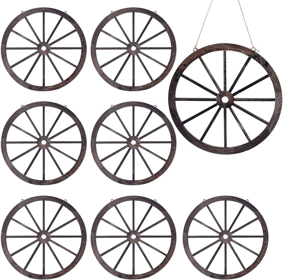 SnelShoppen - 8 Stuks Houten Wagonwielen Decoratie Rustiek Muurwielen Vintage Stijl 30 cm Kleur Kokosnoot Bruin Voor Tuin Bar Garage Koffiehuis Cowboy