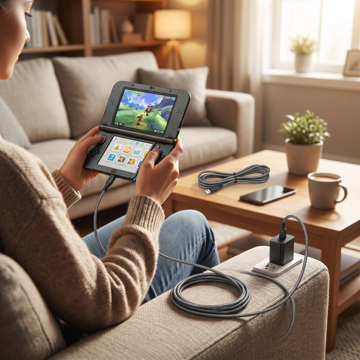 SnelShoppen - 2Pcs USB Oplaadkabel voor 2DS 3DS XL Duurzaam Power Charging Hoofdstart voor Thuis en Reis