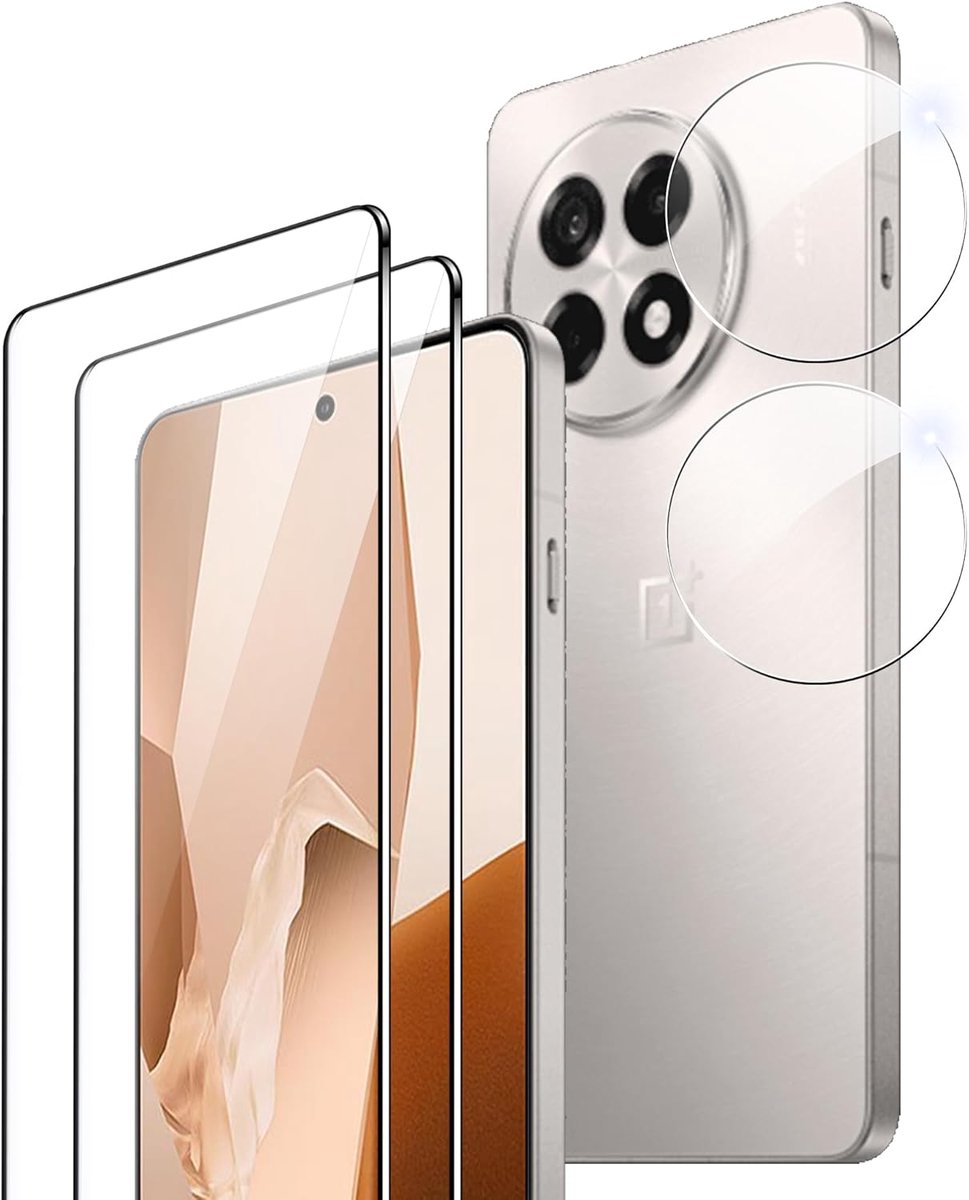 SnelShoppen - Oneplus 13R Tempered Glass Screen Protector, 2 Stuks, Voorzijde en Achterzijde, Bubble-Free, Krasbestendig, 9H Hardheid, Ultra Lichtdoor