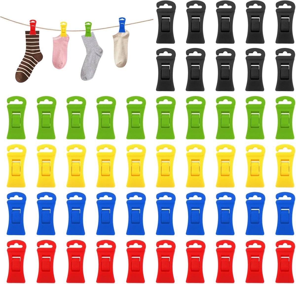 Sokkenklemmen set van 100 - kunststof antislip sokkenclip met haken - handige sokkenhouder voor wasmachine en droger - ShopVlot