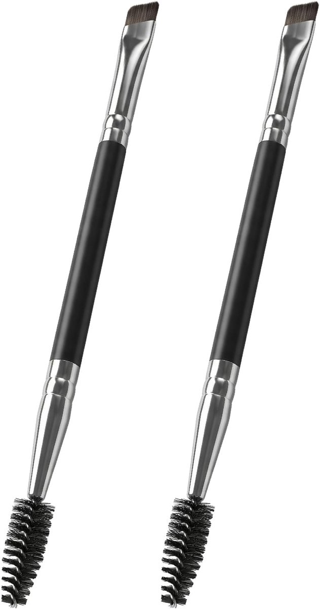 SnelShoppen - Wenkbrauwborstel met Twee Uiteinden, Schuine Wenkbrauwborstel en Eyelinerborstels voor Precisie-Make-Up Toepassing, Premium Synthetische