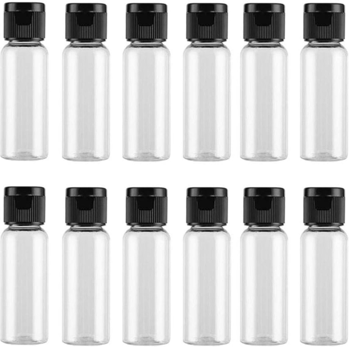 SnelShoppen - 12 Stuks Herbruikbare Lege Plastic Flip Cap Flesjes, Transparante Vaten met Zwarte Flipdeksel voor Cosmetische Emulsie en Handlotion (20