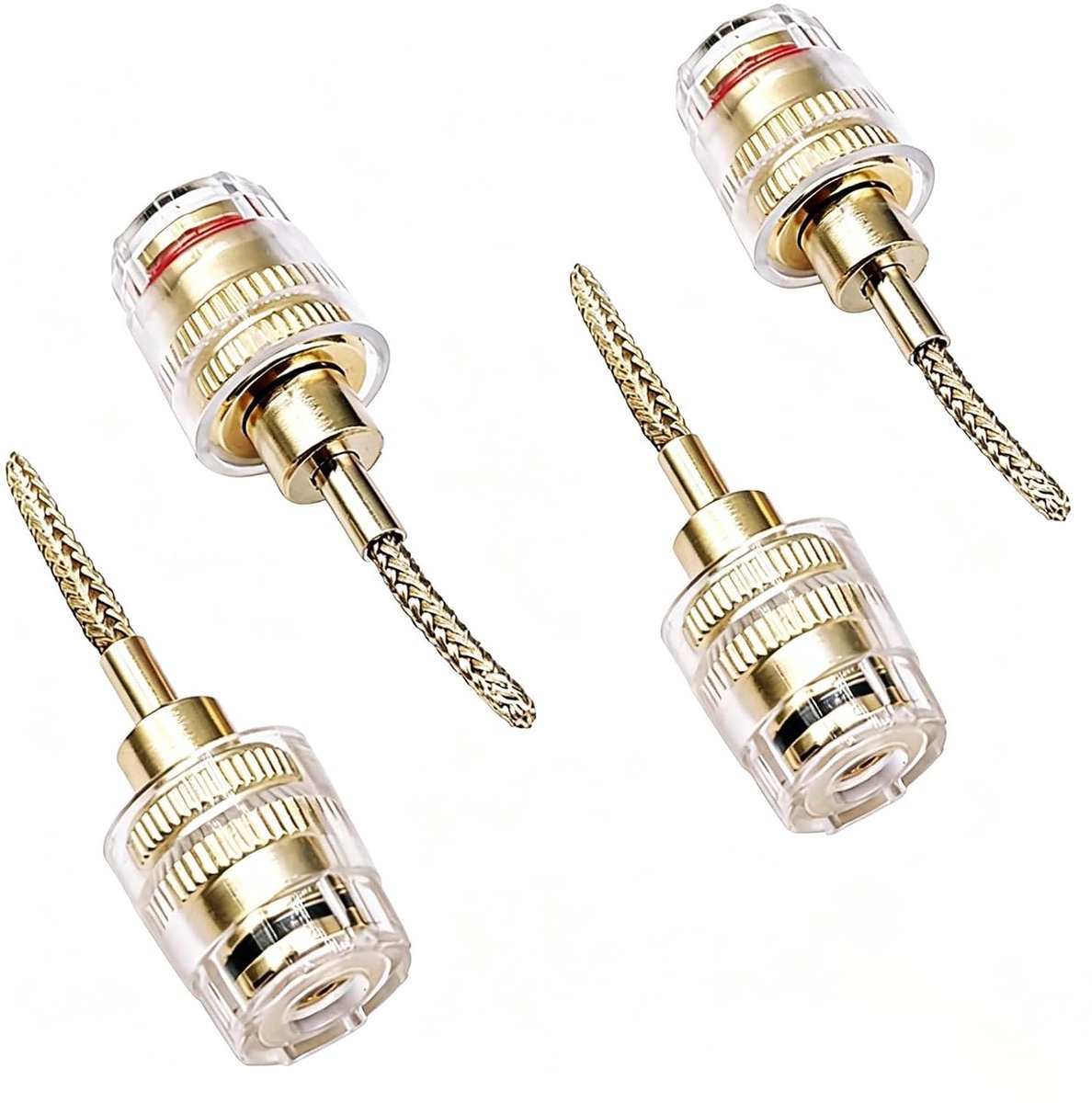 SnelShoppen - 4 stuks flexibele banaanstekkers 4 mm naar 2 mm audioadapter voor versterkers luidsprekers geluidssystemen zwarte/rode aansluitingen