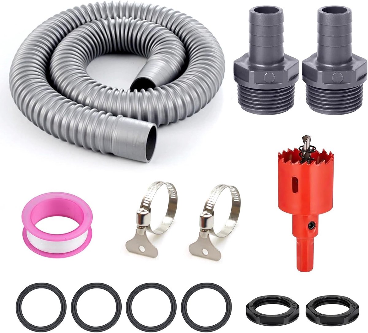 Rain Barrel Connection Kit, 32mm Rain Barrel Connector, 1m Connection Hose Rain Barrel Connector with Mounting - ShopVlot