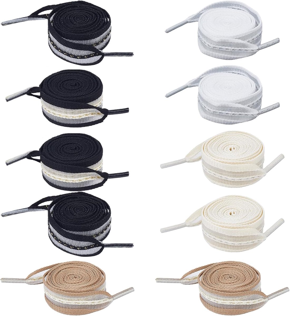 SnelShoppen - 5 Paar Vrouwelijke Strik Veters, 1.8 cm Brede Platte Zachte Stoffen Veters met Fantastisch Streep Patroon, Kleurvolle Zijde Satijnen Sch