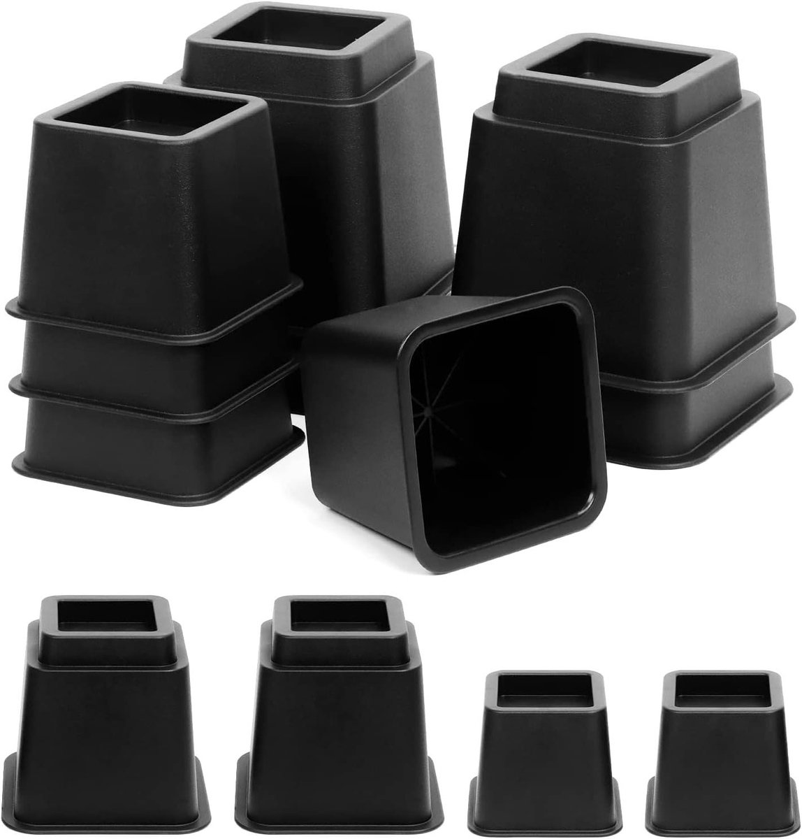 Bedverhogers Set - Meubelverhogers Stapelbaar - Extra Opbergruimte - Verstelbare Hoogtes - 8 Stuks - Zwart