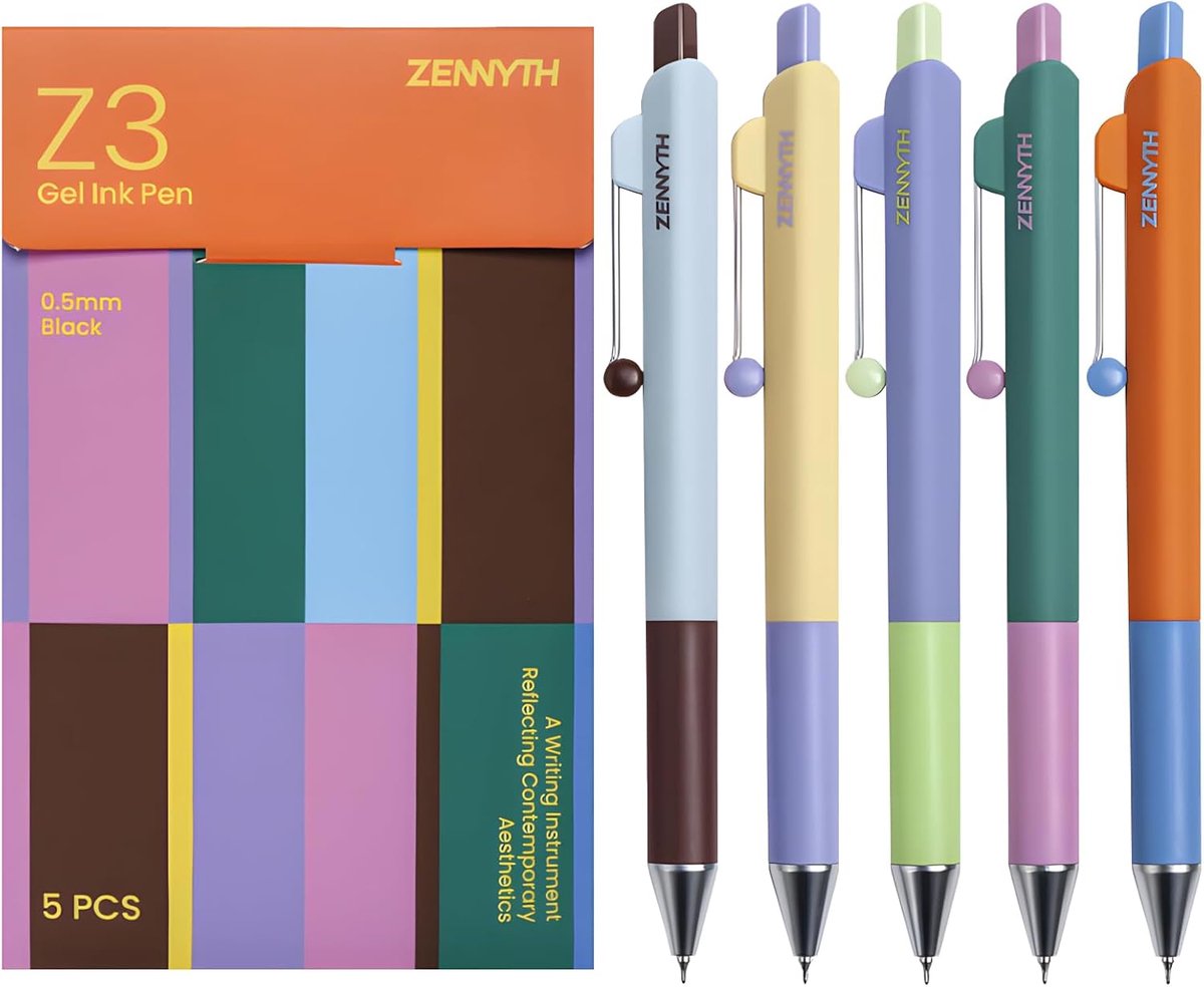 SnelShoppen - 5-Pack Gelpennen 0.5mm Fijne Punt Zwart Inkt, Rolclip met Diamant Barrel, Comfortabele Grip, Sneldrogend Schrijven voor Notities, School