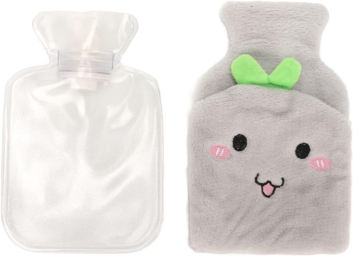SnelShoppen - Hot Water Bottle met Pluche Deksel - Explosiebestendig Afneembaar - Spatbestendig - Brede Lippen - Transparant Ontwerp voor Verlichting