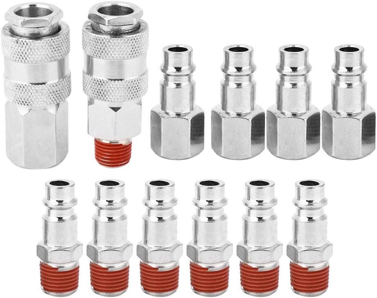 SnelShoppen - Pneumatische Connector Set 1/4 inch BSP, Europese Stijl, Mannelijke en Vrouwelijke Snelle Aansluitingen, 12 Stuks voor Lucht Slangen Ver