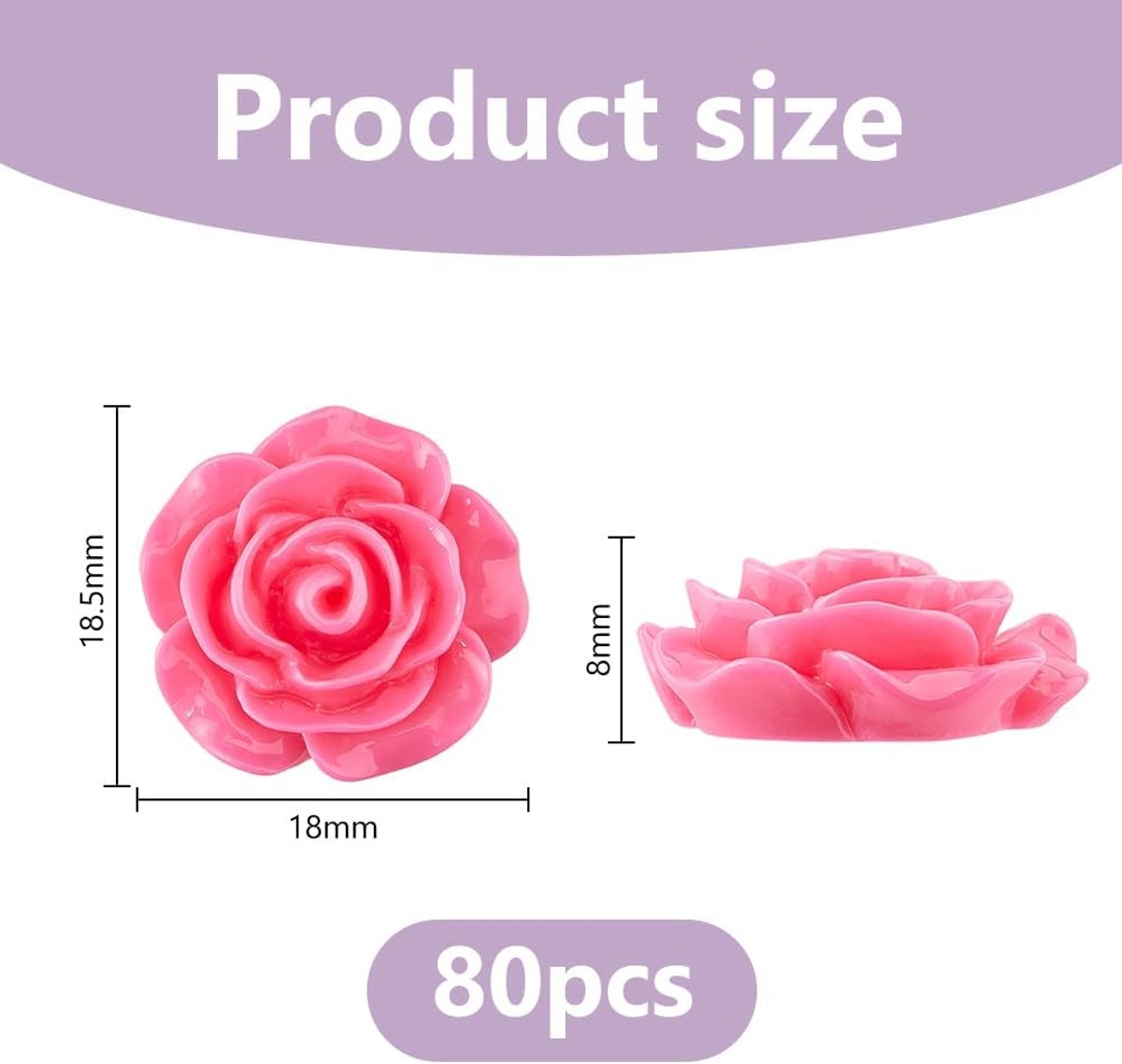 SnelShoppen - 80 Stuks Hars Rozen Bloemen Kralen 3D Diep Roze Plakrozen Cabochons Voor DIY Scrapbooking Decoratie Sieraden Maken
