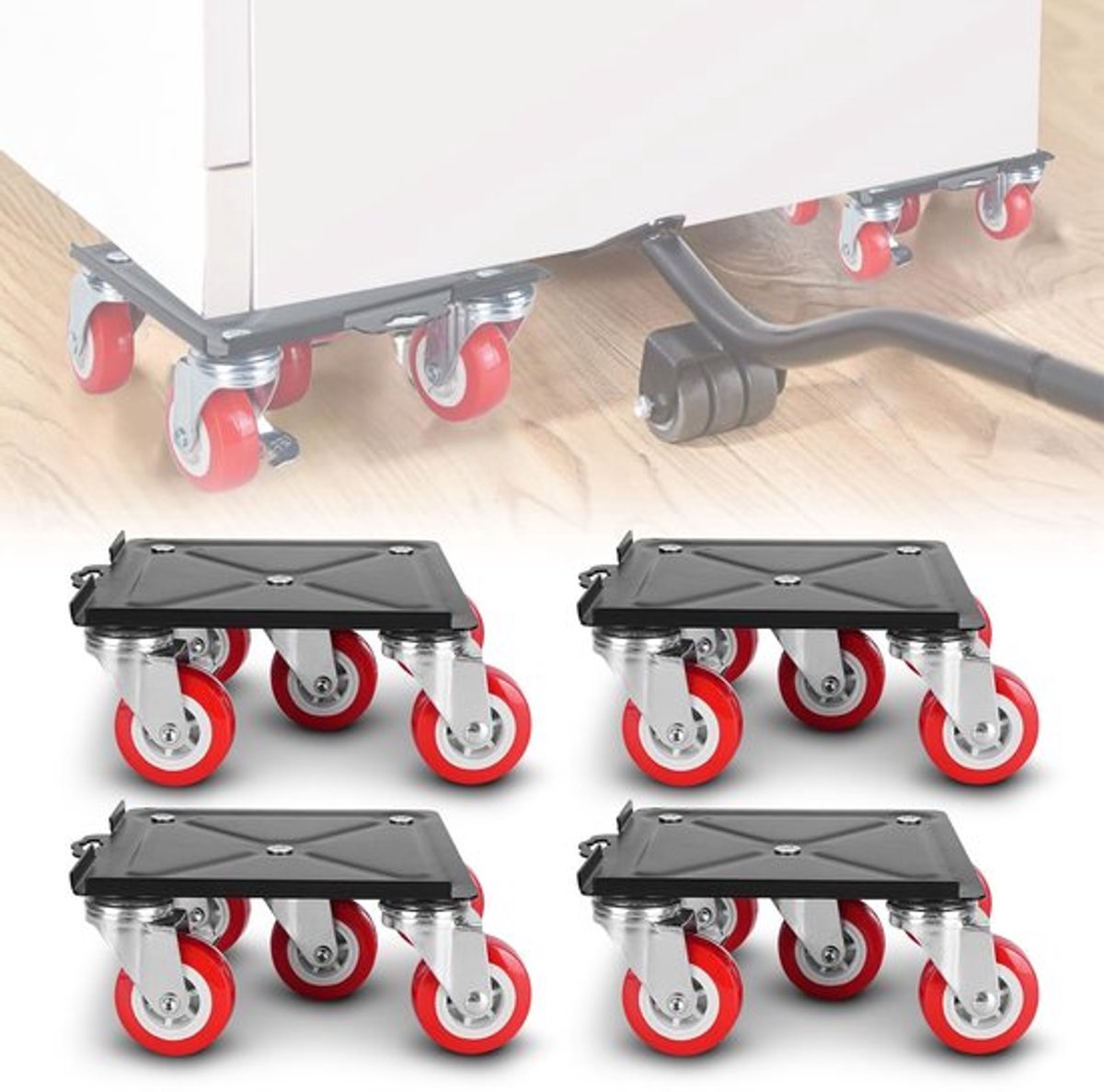 Meubelrol 3000 kg - Robuuste Transportrol - Zware Wielen - Stalen Basis - Breekvoeten met Rubberbuffers - Voor Houten/Tegels/Tapijt - Transportwagen