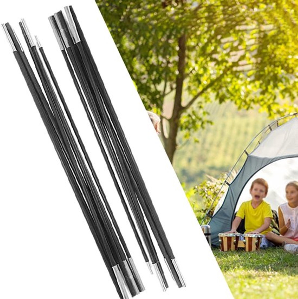 Glasvezel tentstokken-set voor kamperen, 4,9 m, 9 secties, universele tentstokken en canopy-ondersteuningsframes voor buitenactiviteiten