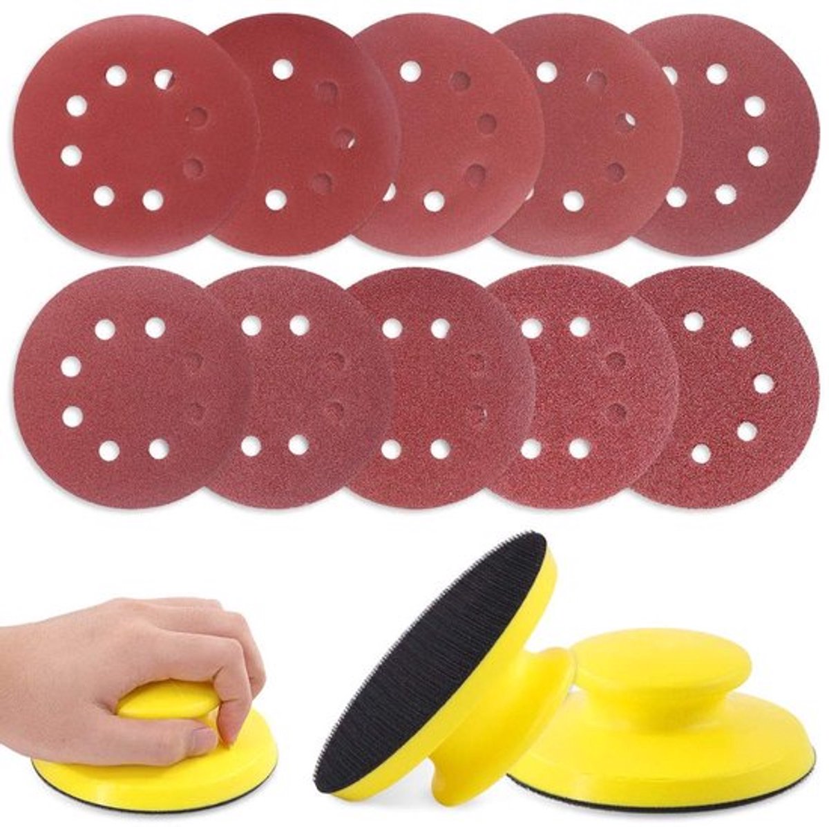 62-delige set van 5 inch haak-en-lus schuurblokken en schuurpads voor houtbewerking, meubels en ambachten