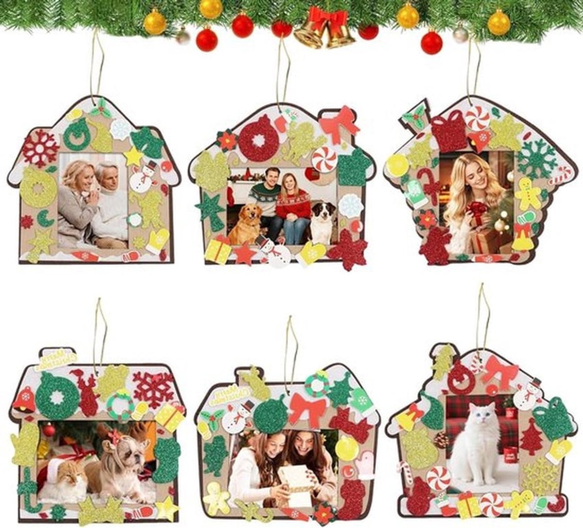 Set van 12 Kerstmis Fotolijsten - Versieringen, Kerstboom Decoratie, Vilt Fotolijsten, Creatieve Cadeaus voor de Feestdagen, Unieke Sieraden voor je Kerstboom