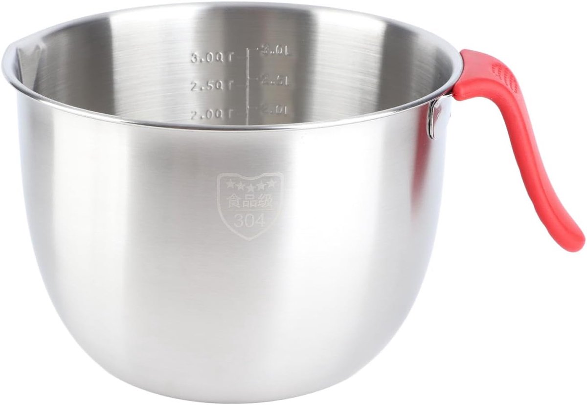 SnelShoppen - RVS Mengkom 2.8L/3.6L met Handvat voor Bakken, Mixen, Marineren, Voorbereiden en Dubbel Koken (3600ML)