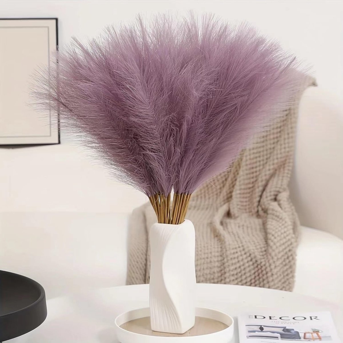 SnelShoppen - Pack van 30 Dried Pampas Grass Decoratie 55 cm - Drogen Pampasgras Kunstbloemen voor Boho Bruiloft en Thuisdecoratie (Paars)