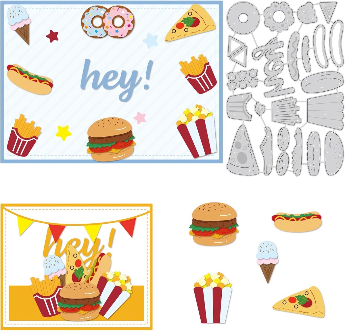 SnelShoppen - Snelkook Matjes voor Snijden - Fast Food Thema Snijstencils - Hamburger, Friet, Pizza, Cola - 15x10.2cm - 0.8mm Dikte voor Creatieve DIY