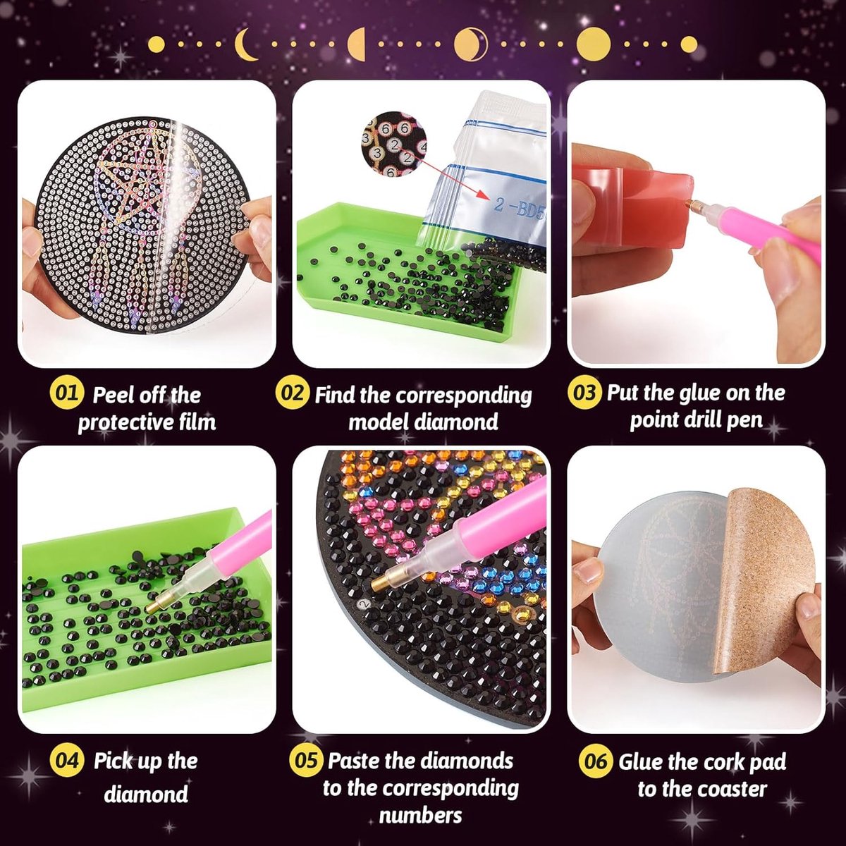 SnelShoppen - 8Pcs Diamant Schilderij Coasters Set - 5D DIY Onderzetters met Gereedschap - Stijlvolle Coaster Matjes voor Drankjes - Feestelijk en Cre