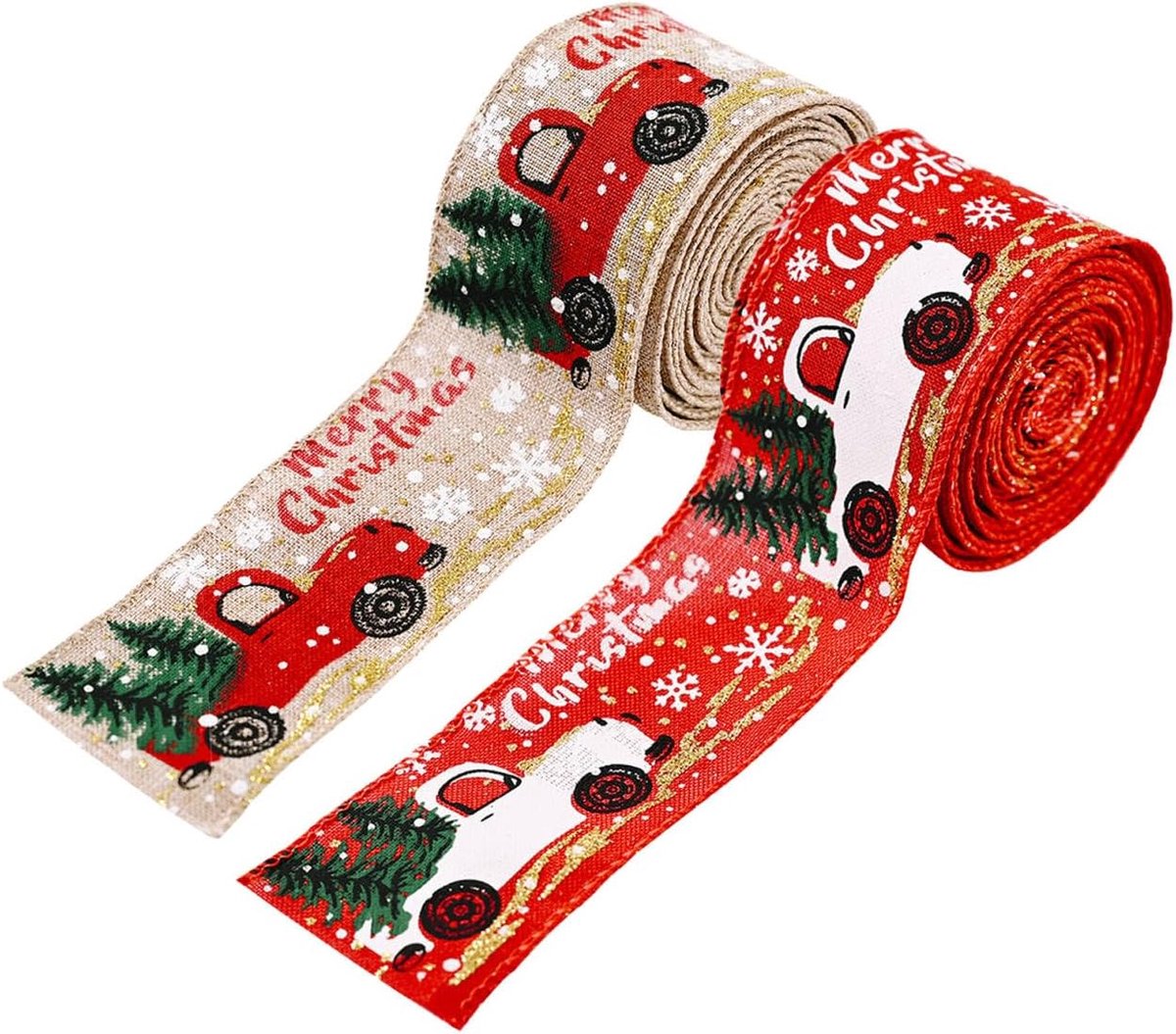 Kerstlinten met Draadrand 6.5cm - Vintage Truck en Kerstboom - Perfect voor DIY Wreaths en Decoratie - ShopVlot