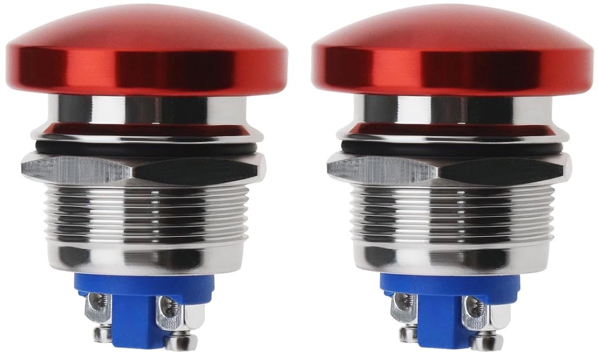 SnelShoppen - 2Pcs Rode Paddestoel Knop Schakelaar Waterdichte Drukknop Schakelaar Aluminium Legering Rond Startknop Accessoires voor Auto SUV Truck R