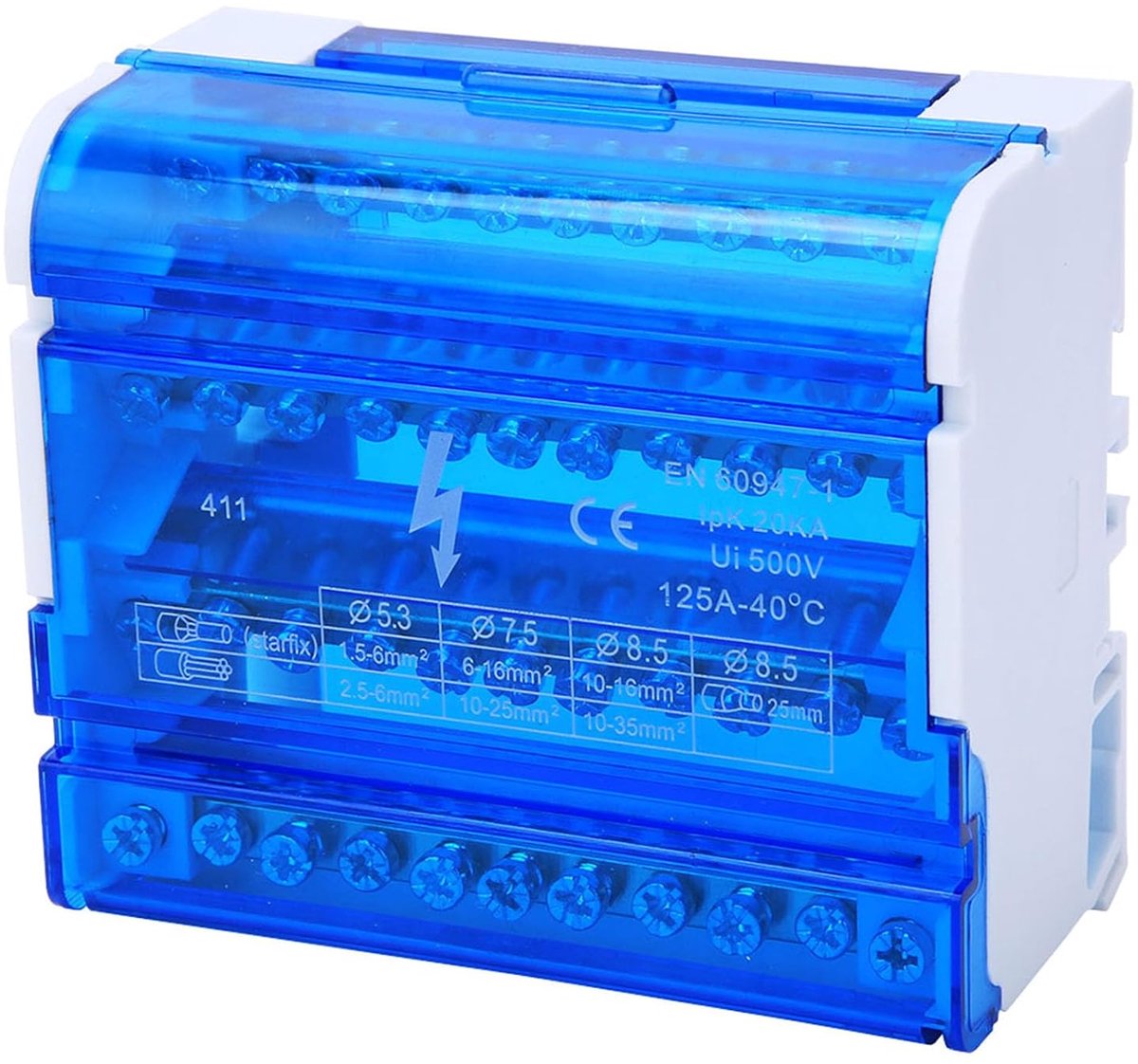 SnelShoppen - DIN Rail Klemmenblok Scheidingswand, 4-Traps Enkel Fase 411 Aansluitdoos, Transparante Stofbescherming voor Elektrische Installaties, 10