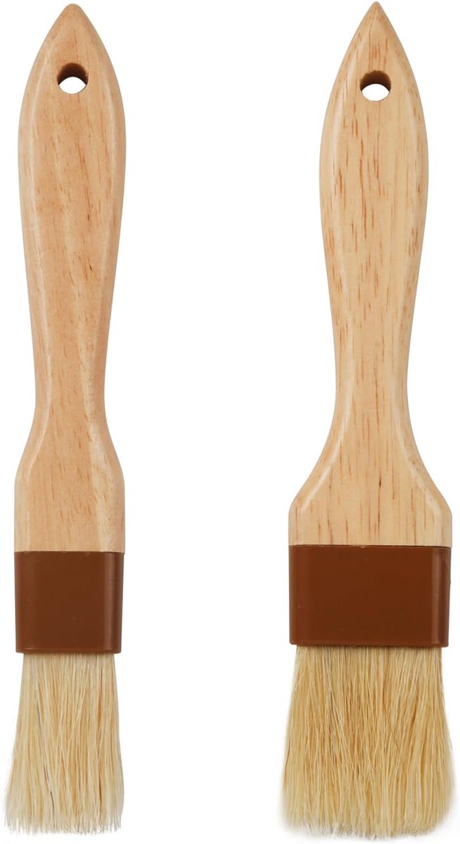 SnelShoppen - 2 pk Bakborstel voor Bakken en Roosteren, Bakkwast voor Koken en Olie, Natuurlijke Haren, Houten Handvat, Bakborstel voor Boter en Eiere
