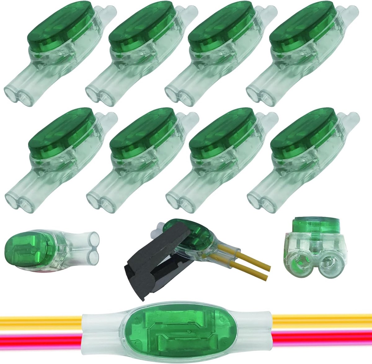 SnelShoppen - U1B Dubbelloops Drukknop Aansluitingen, 8 Stuks Telefoon Crimpverbindingen met Vochtbestendige Gelvulling, Groene Draadconnectoren voor