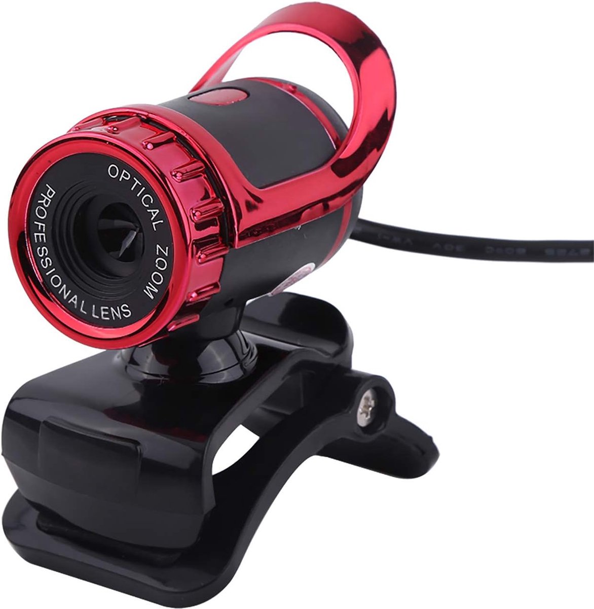 SnelShoppen - HD Webcam USB 2.0 0.3M 360° Draaibare Webcam met Microfoon voor PC Mac Laptop Desktop Videobellen Conferentie Opnamen Rood