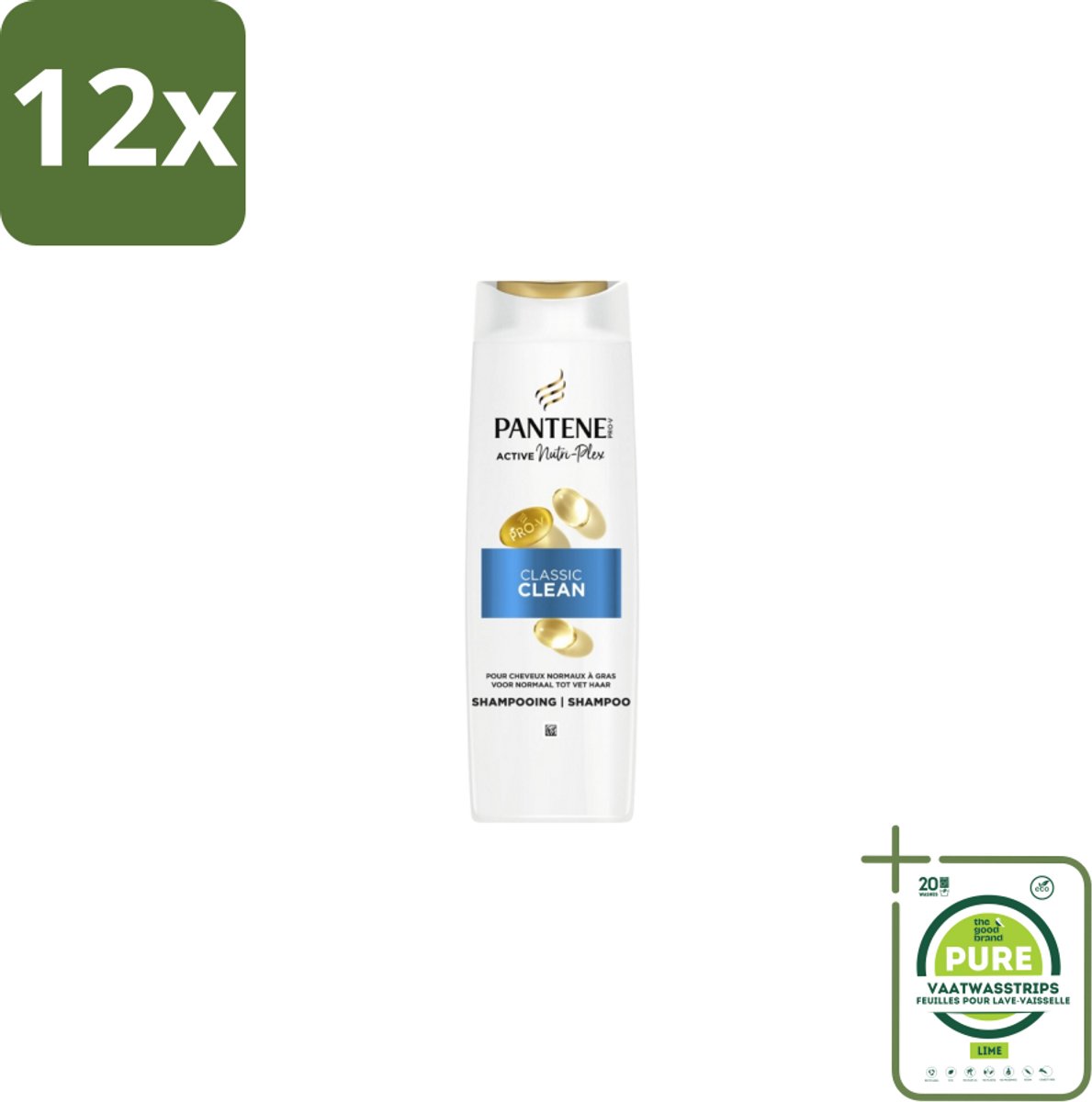 Pantene – Shampoo – Classic Clean – 250 ml - Voordeelverpakking - 12 stuks - Schone haardag - Gezonde haardag