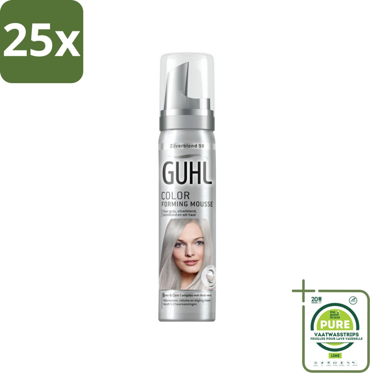 25 x Guhl - Kleurmousse - Zilverblond No. 98 - 75 ml - Grootverpakking - Kleurmousse - Zilverblond - Blond Haar - Grijs Haar - Haarverf