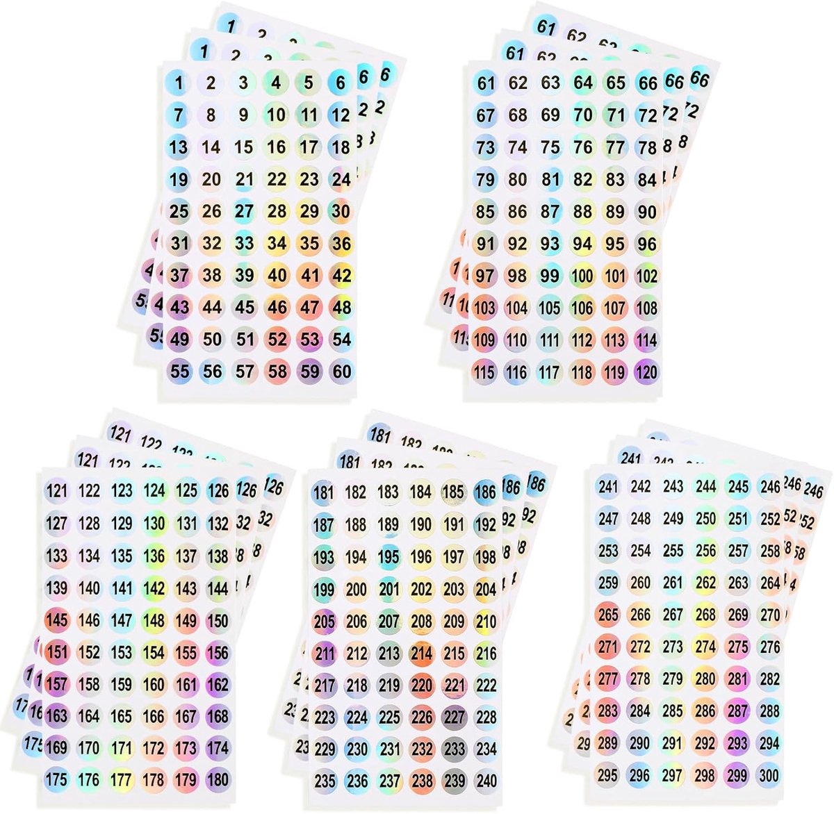 Zelfklevende Nummer Stickers van 1 tot 300, 15 Bladen Ronde Labels voor Inventaris, School en Kantoor, Watervaste Stickers
