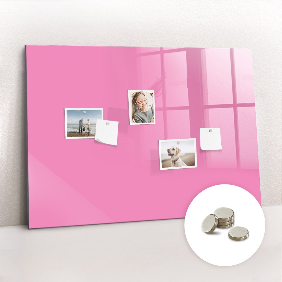 Tulup Glassboard - Roze kleur Magneetbord - 100 cm x 70 cm - Magnetic Board - Scandinavisch Design Bord - Memobord Keuken Roze - Gratis 5 Sterke Magneten - Magneetbord Keuken - Magnetisch Wandbord