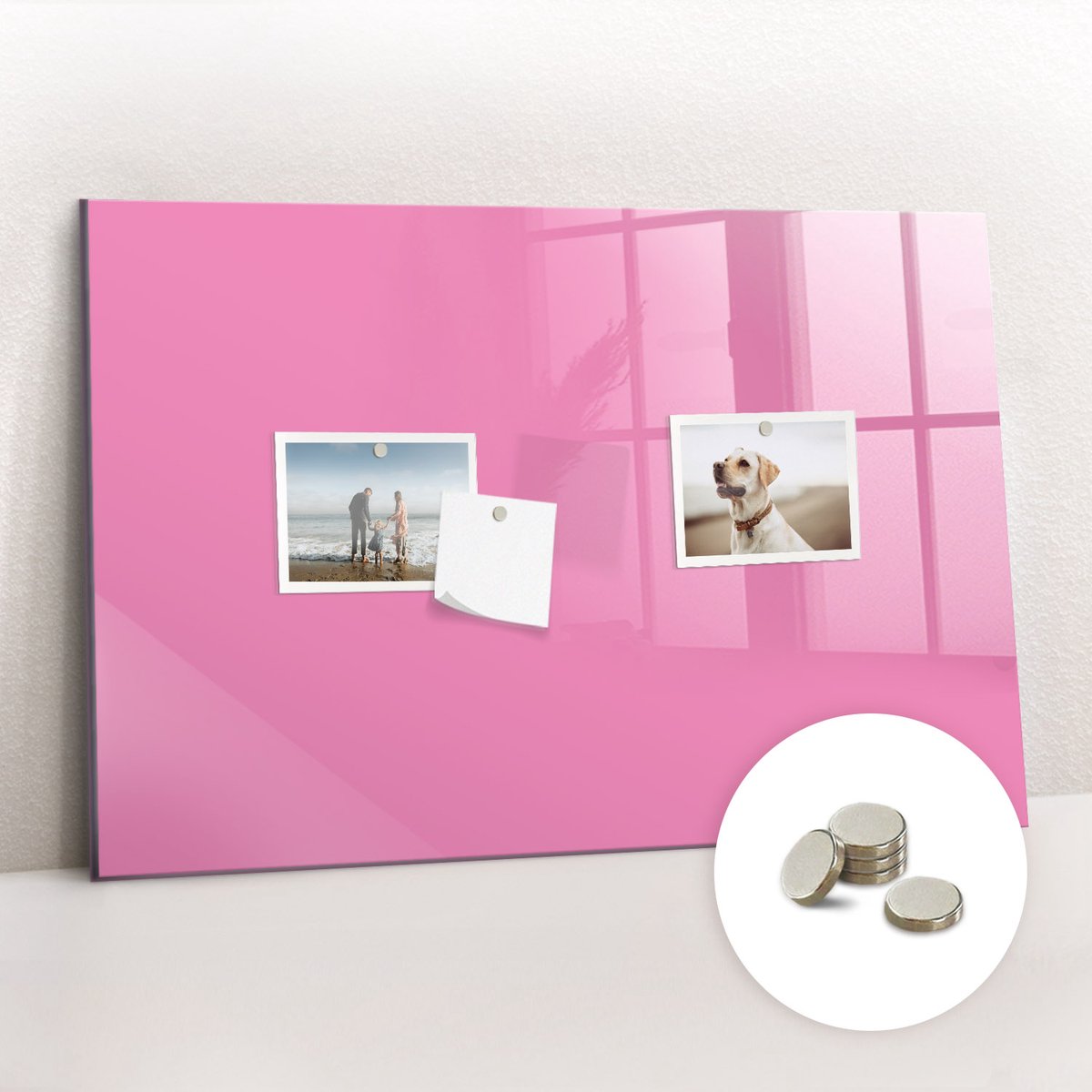 Tulup Glassboard - Roze kleur Magneetbord - 60 cm x 40 cm - Magnetisch Bord Kind - Organizer Muur - Magneetbord Rechthoekig Roze - Gratis 5 Sterke Magneten - Magnetisch Wandbord - Magnet Board