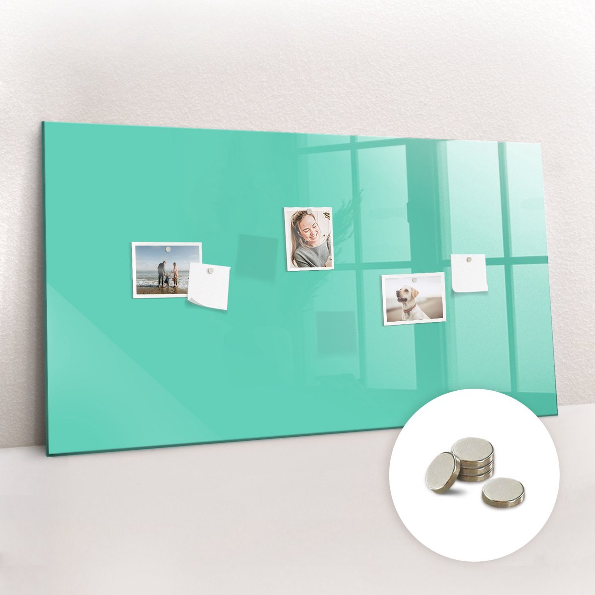 Tulup Glassboard - Turkooiskleur Magneetbord - 120 cm x 60 cm - Memobord Magnetisch - Decoratief Magnetisch Bord - Magnetic Board Turkoois - Inclusief Gratis Magneten - Magnetisch Memobord - Memobord Glas
