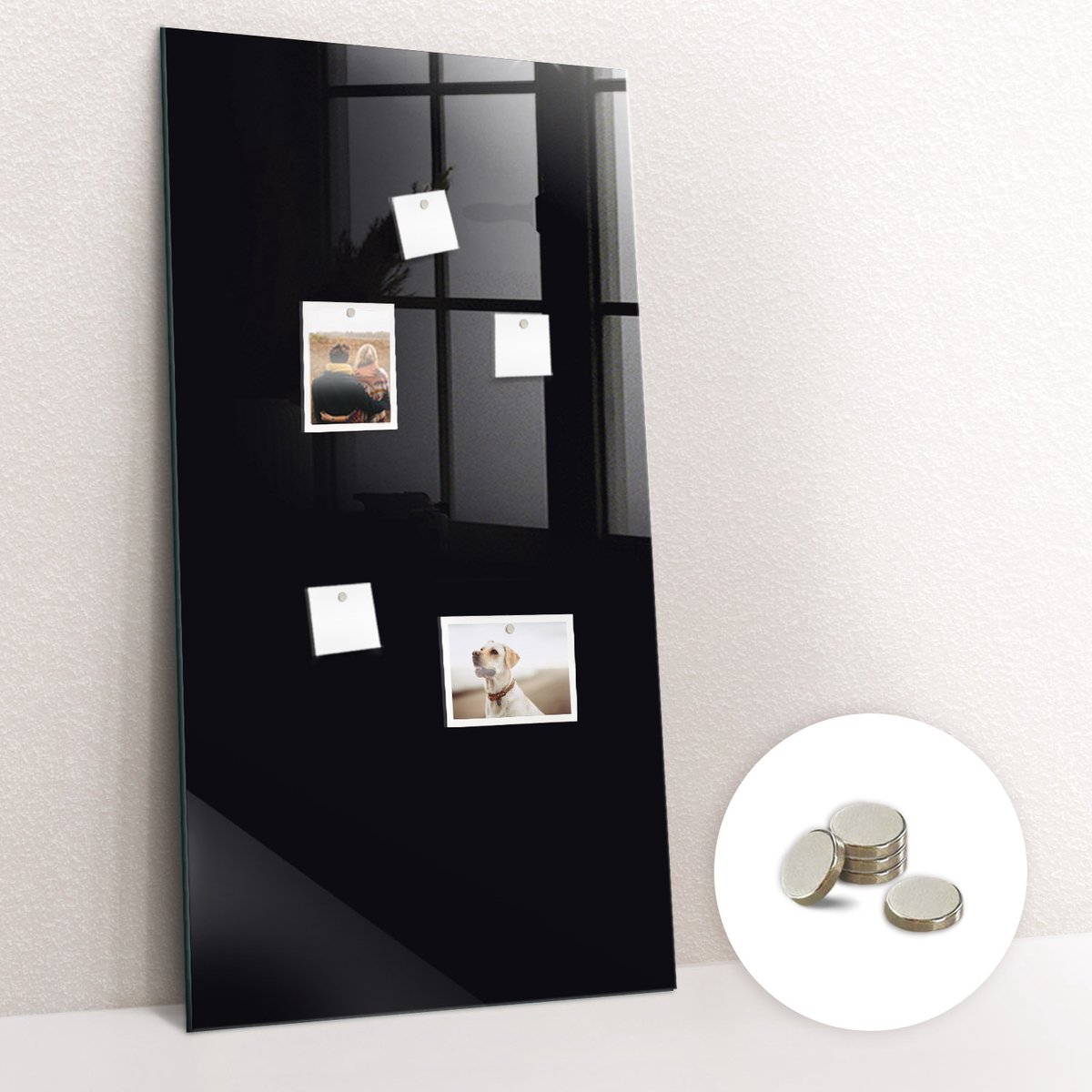 Tulup Glassboard - Zwarte kleur Magneetbord - 70 cm x 100 cm - Magneetbord Design - Stylish Memo Board - Magnetisch Memobord Zwart - Gratis 5 Sterke Magneten - Magnetisch Bord Kind - Magneetbord Foto