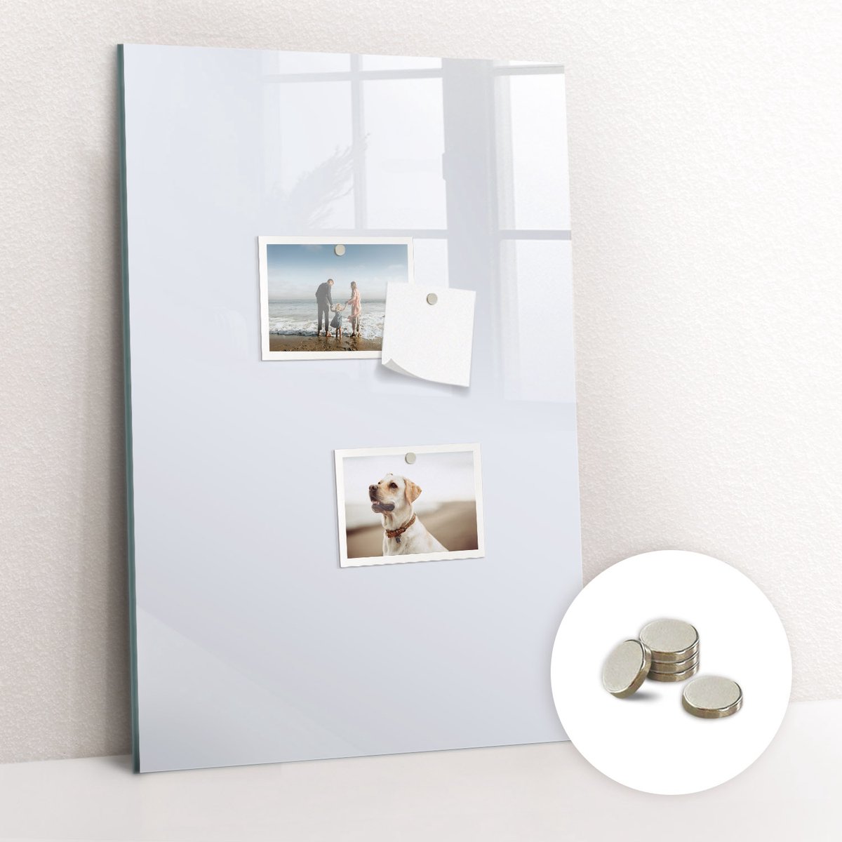 Tulup Glassboard - Kleur: donkerwit Magneetbord - 40 cm x 60 cm - Magneetbord Keuken - Minimalistisch Prikbord - Memobord Magnetisch Wit - Gratis 5 Sterke Magneten - Magneetbord Design - Memo Magneetbord