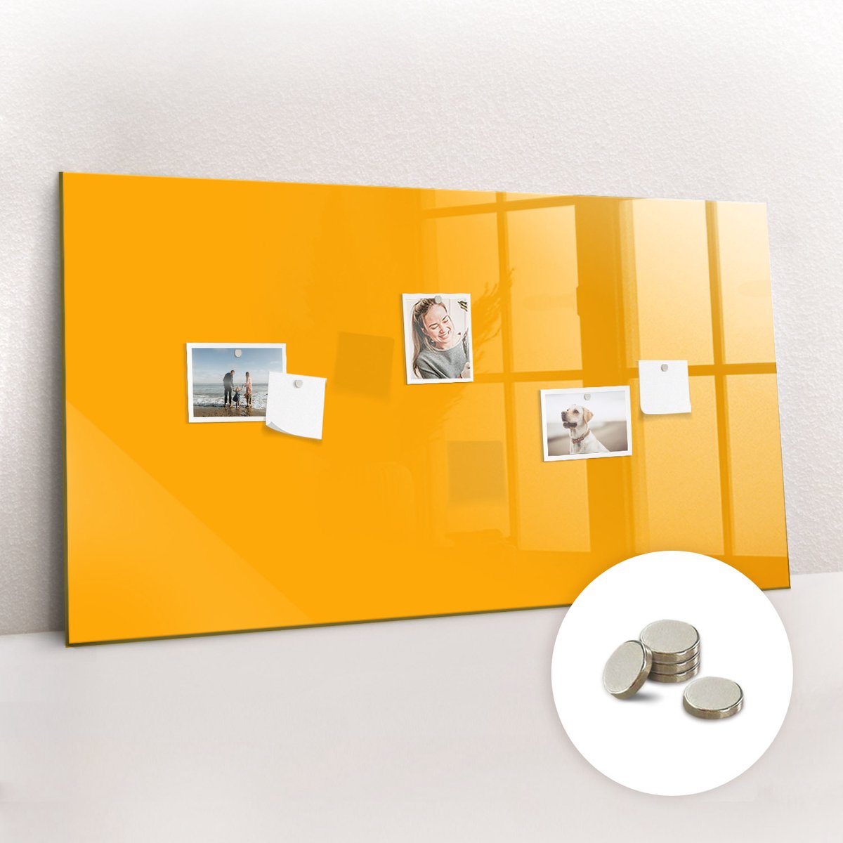 Tulup Glassboard - Goudgele kleur Magneetbord - 120 cm x 60 cm - Magnet Board - Wanddecoratie Kantoor - Magnetisch Bord Donkergeel - Inclusief Gratis Magneten - Memobord Keuken - Magneetbord Rechthoekig