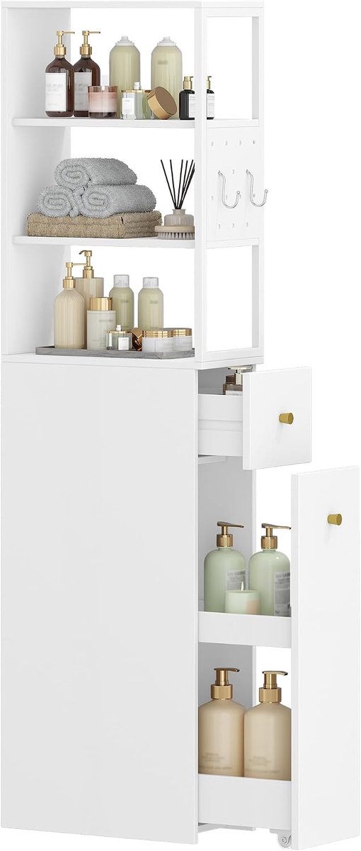 Hzuaneri Hoge badkamerkast, en 3 open schappen, 140 cm, wit