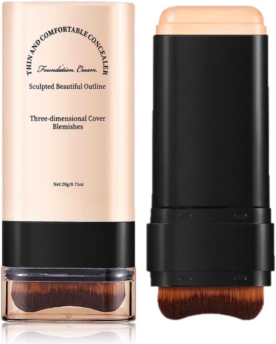 Foundation Stick with Brush, Concealer, Primerstick with Brush, Light Clear, Foundation Cream for Mixed Complexion - ShopVlot